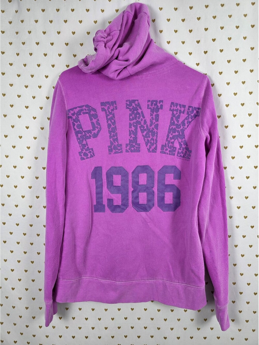Victoria's Secret PINK 1986 Leopard Logo Zip Hoodie Purple Vintage Medium
